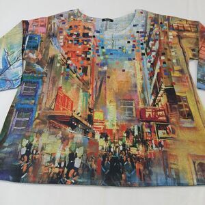 ET LOIS Fiona Top Womens Large Art To Wear Neck Stretch 3/4 Sleeve USA Artistic